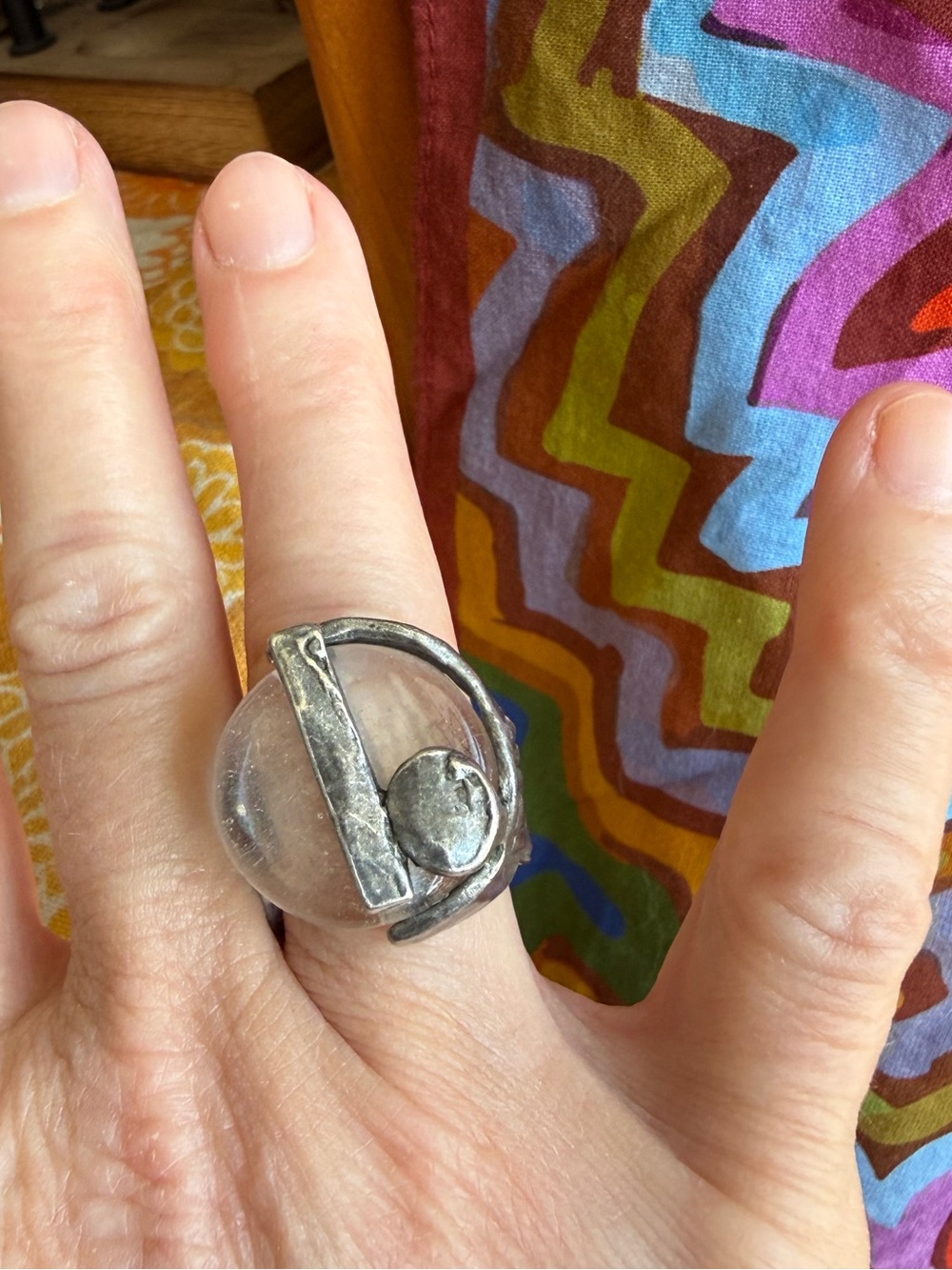 Anne-Marie Chagnon Pewter and Glass Ring, Size 6.5 Adjustable - Picture 9 of 13